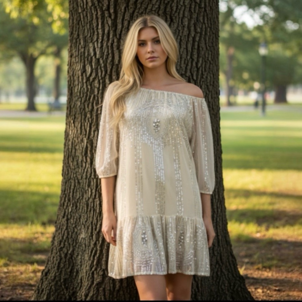 Caroline K Beaded Sands Sequin Swing Dress by Anthropologie - Picture 5 of 13